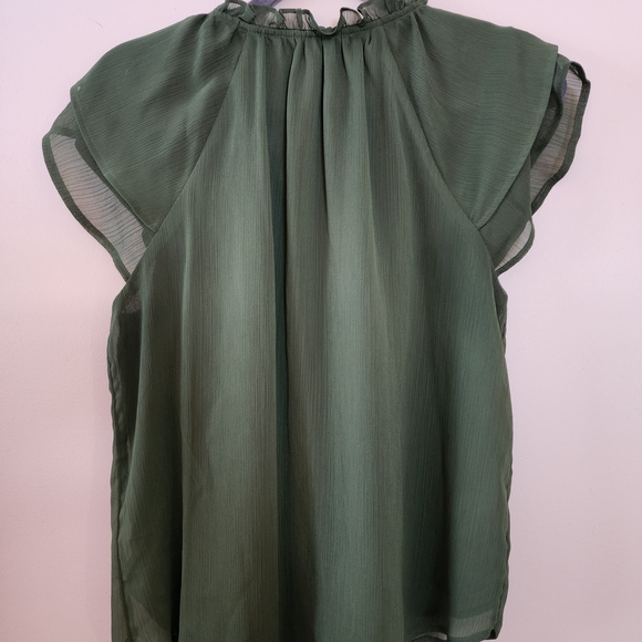LOFT Women's Green Ruffle Sleeve Blouse - Picture 3 of 3